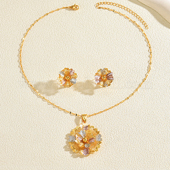 Комплекты из винтажных латунных серег-гвоздиков и ожерелий с подвесками в виде цветов для женщин&nbsp;VM6816