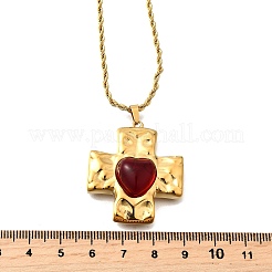Colliers avec pendentif croix et cœur en acier inoxydable 304 et zircone cubique&nbsp;NJEW-H070-01G-01