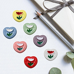 56 шт. 7-х цветные пуговицы из смолы в форме сердца с цветочным узором&nbsp;CRES-CY0001-01