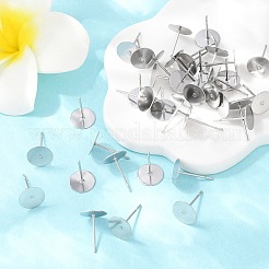 Фурнитура для сережек-гвоздиков из не тускнеющей нержавеющей стали 304 с плоским круглым пустым штифтом&nbsp;A-STAS-S028-37