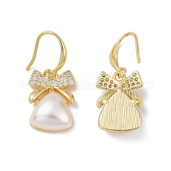Прозрачный кубический цирконий бант с пластиковыми жемчужинами висячие серьги&nbsp;KK-E033-12G