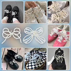 2 пара 2 стилей бантовых украшений из искусственного жемчуга для шнурков для обуви&nbsp;DIY-FG0006-57