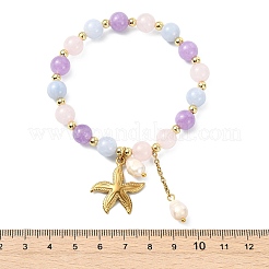 Bracciali elastici con perline rotonde di acquamarina naturale&nbsp;BJEW-JB14145-01