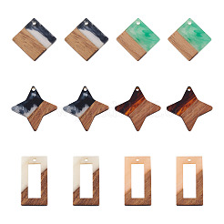 12 Stück 6 Stile transparente Anhänger aus Harz und Walnussholz&nbsp;RESI-CW0001-14