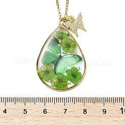 Colliers pour femmes avec pendentif papillon en résine époxy transparente en forme de larme et micro-pavé de zirconiums cubiques transparents sur laiton&nbsp;NJEW-JN06288