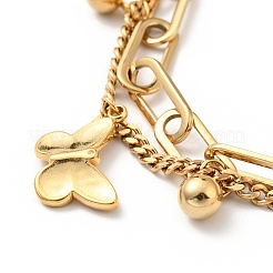 Pulsera de varias vueltas con dije de mariposa y bola redonda&nbsp;BJEW-G639-03G