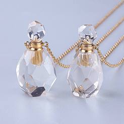 Colliers pendants de bouteille de parfum en cristal de quartz naturel&nbsp;NJEW-G325-04G
