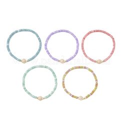 Braccialetti elasticizzati con perline di vetro rondelle tinte con turchese sintetico effetto oceano e tartaruga marina con effetto sfumato&nbsp;BJEW-JB14307