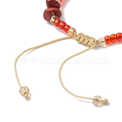 Fabrication de bracelets tressés en copeaux de jaspe rouge naturel et perles de rocaille faites à la main&nbsp;AJEW-MZ00004-01