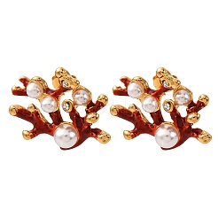 Серьги-гвоздики из нержавеющей стали 304 с эмалированным покрытием в форме коралла&nbsp;EJEW-L304-11G