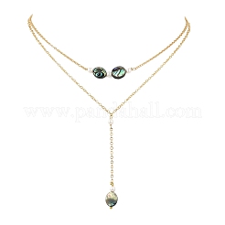 Collares de latón de doble capa con colgante geométrico en forma de Y de concha de paua natural&nbsp;NJEW-JN06532-01