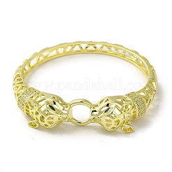 Bracelet creux à charnière léopard en laiton pavé de zircone cubique clair et vert pour femmes&nbsp;BJEW-K246-19F-G