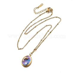 Летние пляжные ожерелья из нержавеющей стали 304 с сиреневой эмалью для женщин&nbsp;NJEW-U043-01C-G