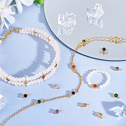 24 шт. 12-цветные латунные плоские круглые подвески-соединители с кубическим цирконием&nbsp;KK-PH0012-92