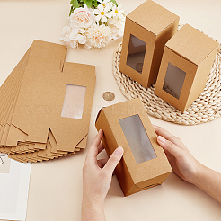 Boîtes à bonbons en papier kraft avec fenêtre transparente en PVC&nbsp;CON-WH0097-07A-02B