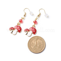 Эмалевый гриб из красного сплава со стеклянными бусинами и подвесками&nbsp;EJEW-JE05049