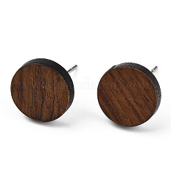 Boucles d'oreilles à tige rondes plates en bois de noyer avec tige en acier inoxydable 304 pour femmes&nbsp;EJEW-TAC0021-15-1