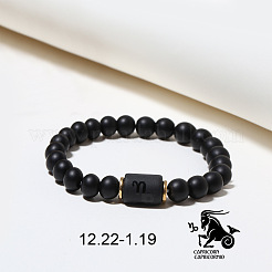12 bracelet extensible à perles rondes en pierre noire givrée sur le thème des constellations pour femmes et hommes&nbsp;WG3EE4F-01