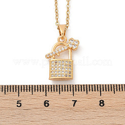 Замок и ключ латунный микропаве кубический цирконий кулон ожерелья&nbsp;NJEW-C076-16G
