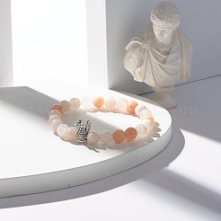 Bracciale elasticizzato con perle di avventurina rosa naturale smerigliate rotonde&nbsp;BJEW-JB07170