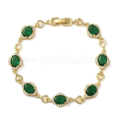 Bracelets à maillons en laiton sertis de micro-pavés de zircone cubique en forme de cœur et d'ovale pour femmes&nbsp;BJEW-A163-03G-04