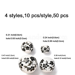 40шт 4 стиля фарфоровые бусины ручной работы с принтом&nbsp;PORC-FP0001-04