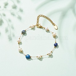 Pulsera de perlas y lapislázuli natural&nbsp;BJEW-JB08293-05
