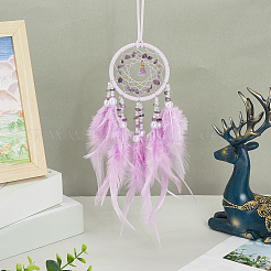 1 шт. плетеная сетка из натуральных драгоценных камней/паутинка с подвесными украшениями из перьев&nbsp;AJEW-CN0005-48B