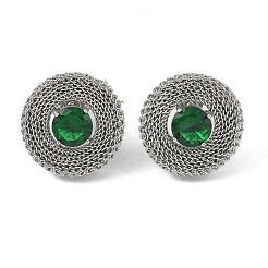 Pendientes de botón con cadena trenzada de disco y circonita cúbica pavé de acero inoxidable 304 para mujer&nbsp;EJEW-G390-06P-02
