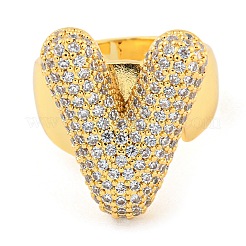 Латунное микро-паве прозрачное кольцо-манжета с буквами кубического циркония для женщин&nbsp;RJEW-M173-01G-V