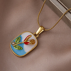 Ожерелья с подвеской-цветком из хирургической нержавеющей стали 316 с прямоугольной эмалью для женщин&nbsp;GH2755