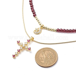 Collane con pendente a forma di croce e luna in zirconi cubici stile 2 pz 2 con perline di granato naturale&nbsp;NJEW-JN04029