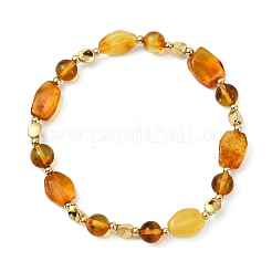 Pulseras elásticas con cuentas de ámbar natural y latón para mujeres y hombres.&nbsp;BJEW-JB13700