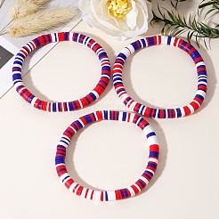 3 Stück rot weiß blau handgemachte Polymer Clay Heishi Perlen Stretch Armbänder Set&nbsp;PW-WG85032-01
