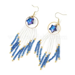 Pendientes colgantes con borlas y cuentas de vidrio estrellado&nbsp;EJEW-MZ00777