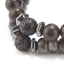 Ensemble de 2 bracelets extensibles en bois naturel et pierres précieuses&nbsp;BJEW-JB07995