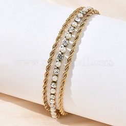 Doppellagige Armbänder aus Edelstahl 304 und Strass-Seilkette für Damen&nbsp;BJEW-F540-07G