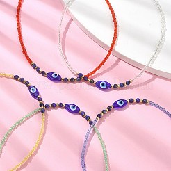 Collana con lapislazzuli naturali e malocchio in muratura e perline di semi&nbsp;NJEW-JN04423