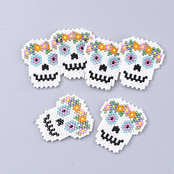 Handmade Japanese Seed Beads, with Nylon Wire, Loom Pattern, Sugar Skull, For Mexico Holiday Day of the Dead, Colorful, 31.5x27.5x1.8mm