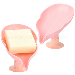 Nbeads 3 juegos pp plástico forma de hoja soporte de jabón autodrenante con ventosa abs, rosa, 130x60x109mm, 3sets / bolsa