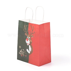 Christmas Theme Kraft Paper Bags, with Handles, for Gift Bags and Shopping Bags, Deer Pattern, 35cm