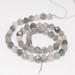 Chapelets de perle en quartz nuageux naturel, étoiles coupées perles rondes, facette, 8x7mm, Trou: 1mm, Environ 49 pcs/chapelet, 15.7 pouce