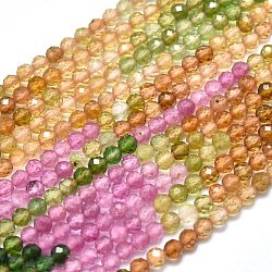Natürlichen Turmalin Perlen Stränge, facettiert, Runde, Mischfarbe, 2.5 mm, Bohrung: 0.5 mm, ca. 158 Stk. / Strang, 15.55 Zoll (39.5 cm)