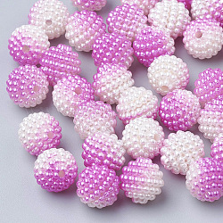 Imitation Pearl Acrylic Beads, Berry Beads, Combined Beads, Rainbow Gradient Mermaid Pearl Beads, Round, Magenta, 10mm, Hole: 1mm, about 200pcs/bag