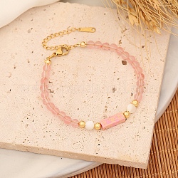 Bracelet en perles rectangulaires en verre de quartz cerise synthétique pour femme, 7-1/8 pouce (18 cm)