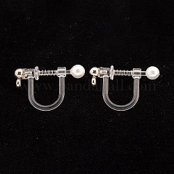 304 Stainless Steel Clip-on Earring Findings, Environmental Protection Plastic, U-Shaped, Stainless Steel Color, 11.5x17.5x3mm, Bead Diameter: 3mm, Hole: 1.2mm