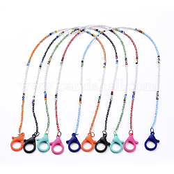Colliers de perles personnalisés, avec des perles rondes à l'oeil mauve, perles de rocaille en verre et fermoirs en plastique à pince de homard, couleur mixte, 24.21 pouce (61.5 cm)