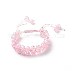 Блестящий круглый плетеный браслет из стеклянных бусин, двойной регулируемый браслет для женщин, розовые, внутренний диаметр: 2~3-3/4 дюйм (5.1~9.6 см)