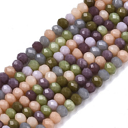 Opache perle di vetro fili, sfaccettato, rondelle, oliva, 3x2mm, Foro: 0.7 mm, circa 183~186pcs/filo, 16.73 pollice ~ 16.93 pollici (42.5~43 cm)