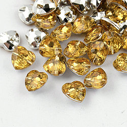 1-foro taiwan bottoni cuore rhinestone acrilico, a punta sfaccettata e argentata, verga d'oro pallido, 30x30x12mm, Foro: 2 mm